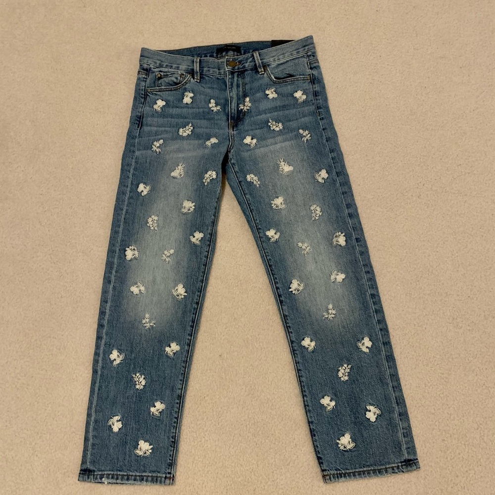 Ann Taylor Straight Crop Embroidered Jeans 00
